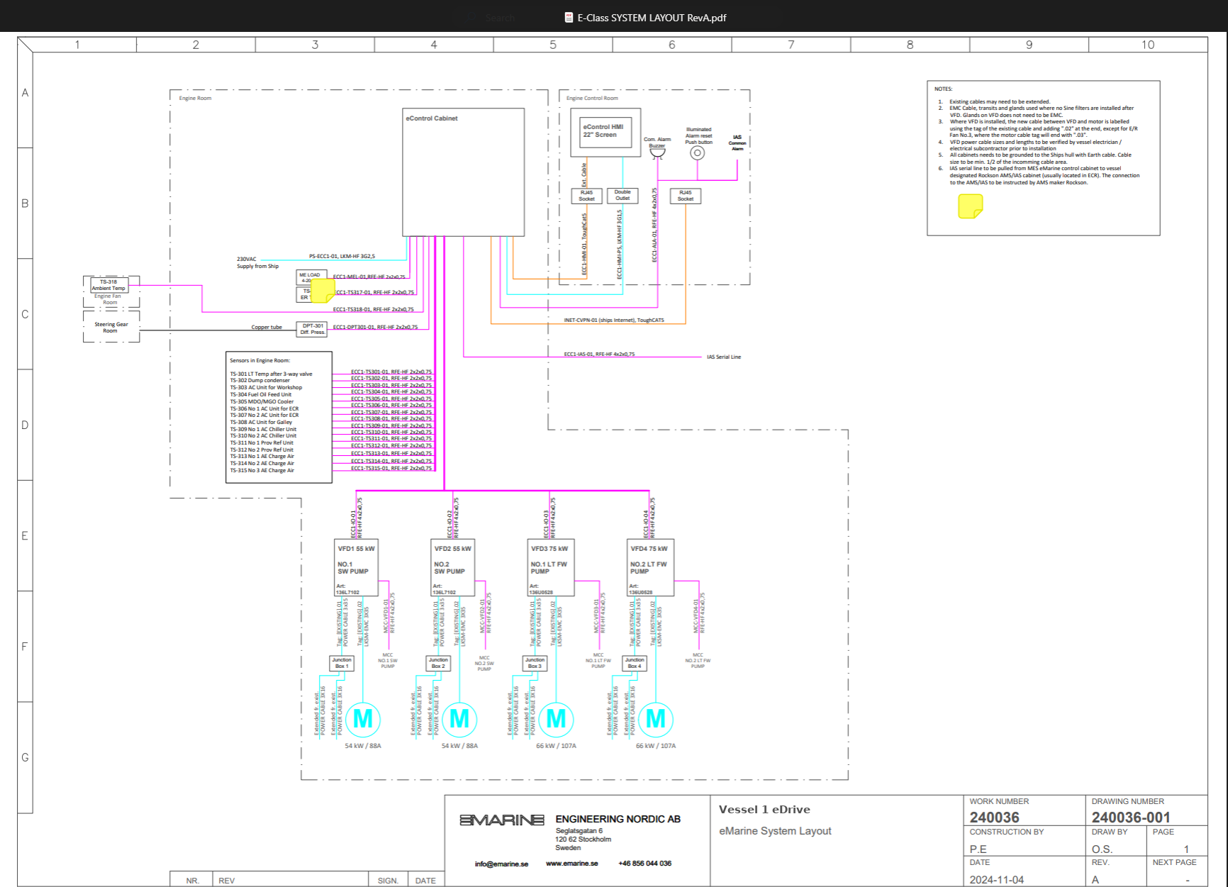 Example vessel-specific system layout drawing for Vessel 1 eDrive